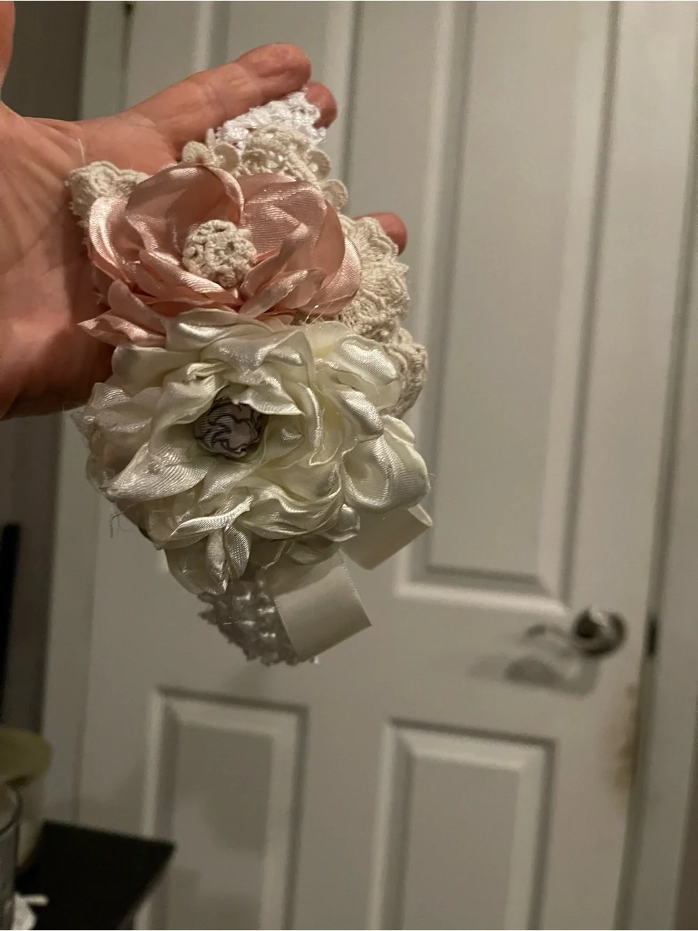 Satin Bloom Ball Accent in Pink and Cream